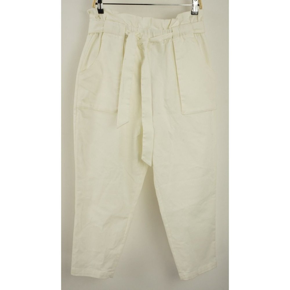New BGBGeneration Sloan Womens Size XL Off White Tie Front Cropped Paperbag Pant